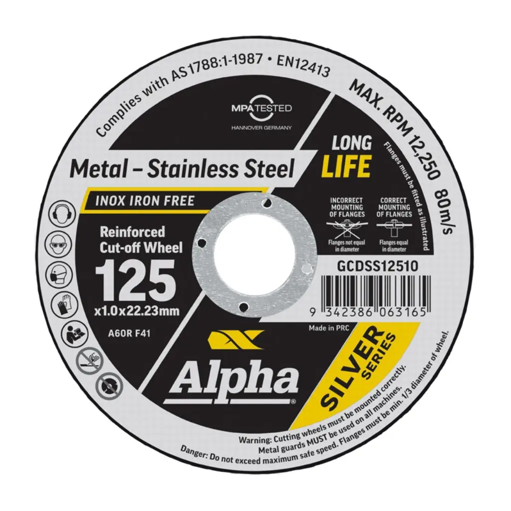 ALPHA Silver Series Reinforced Cut-off Wheel 125mm x 1mm x 22.23mm bore (Maxabrase)