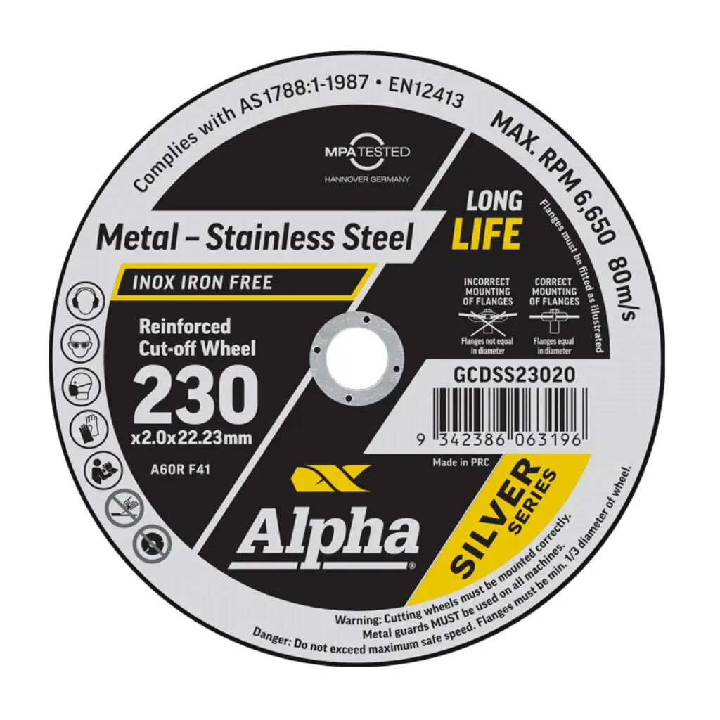 ALPHA Silver Series Reinforced Cut-off Wheel 230mm x 2mm x 22.23mm bore (Maxabrase)