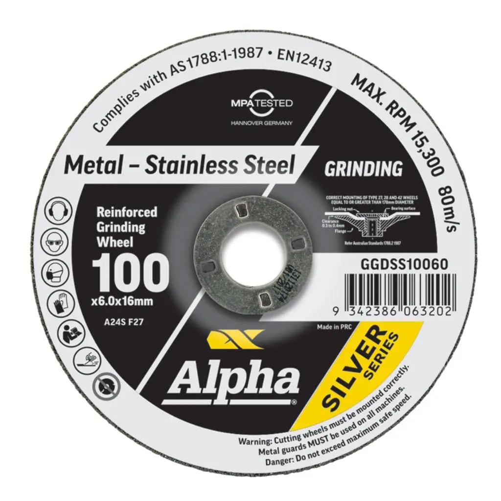 ALPHA Silver Series Reinforced Grinding Wheel 100mm x 6mm x 16mm bore (Maxabrase)