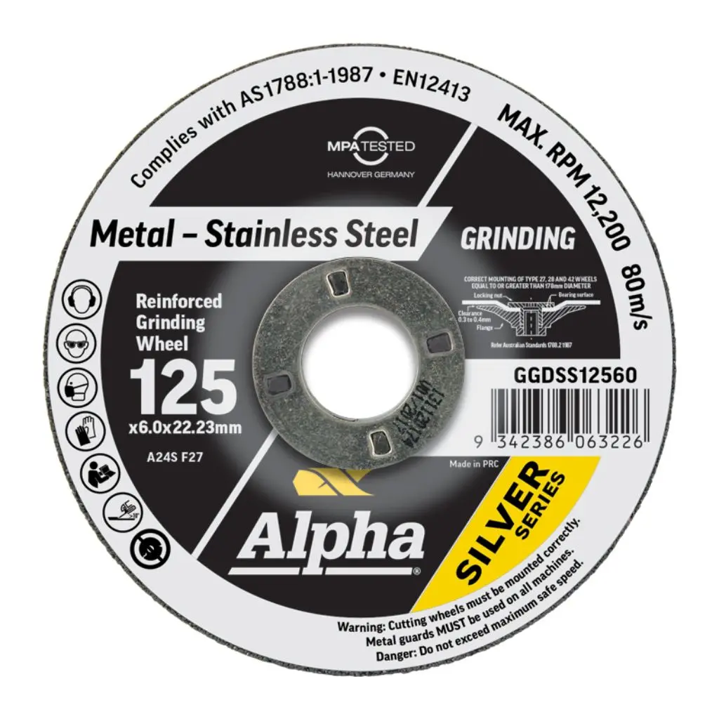 ALPHA Silver Series Reinforced Grinding Wheel 125mm x 6mm x 22.23mm bore (Maxabrase)