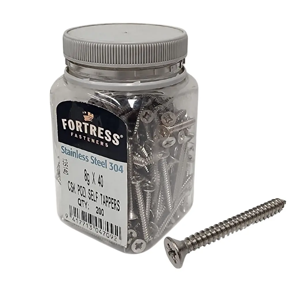 FORTRESS Self Tappers 8g x 40 Countersunk Pozi Stainless Steel (jar of 200)