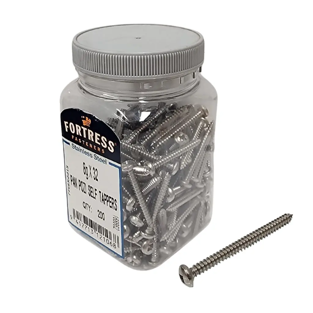FORTRESS Self Tappers 8g x 32 Pan Pozi Stainless Steel (jar of 200)