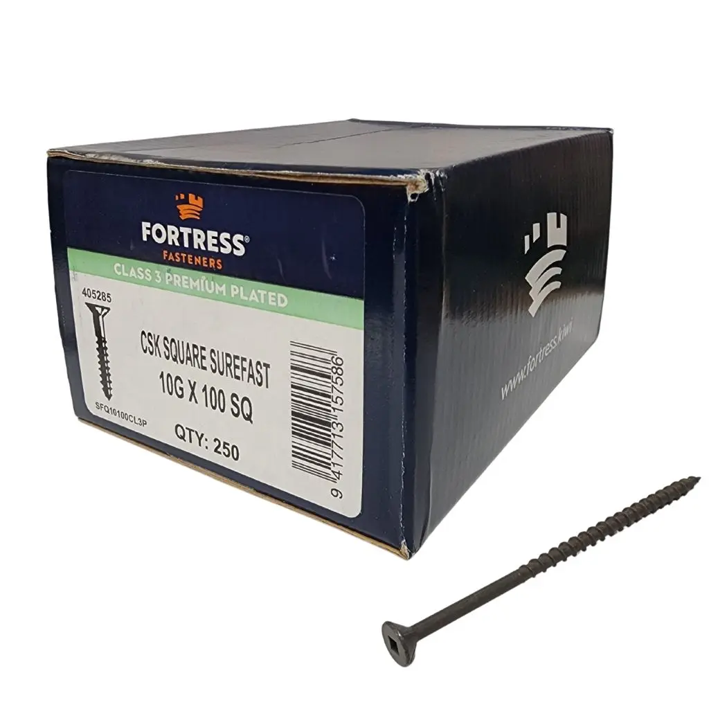 FORTRESS Surefast 10g x 100 Countersunk Square Class 3 Premium Plated (box of 250)