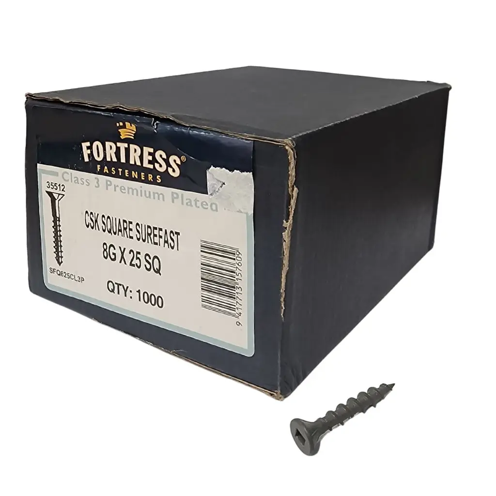 FORTRESS Surefast 8g x 25 Countersunk Square Class 3 Premium Plated (box of 1000)