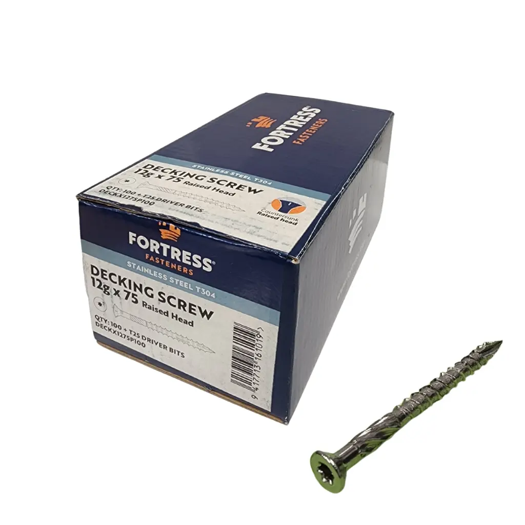 FORTRESS Decking Screw 12g x 75 Countersunk Raised Head Stainless Steel (box of 100)