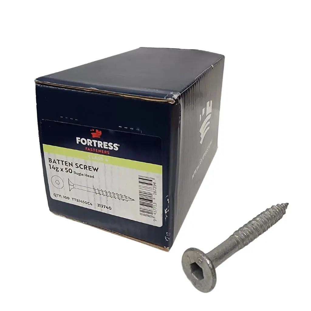 FORTRESS Batten Screw Bugle Head 14g x 50 Class 4 Galvanised (box of 100)