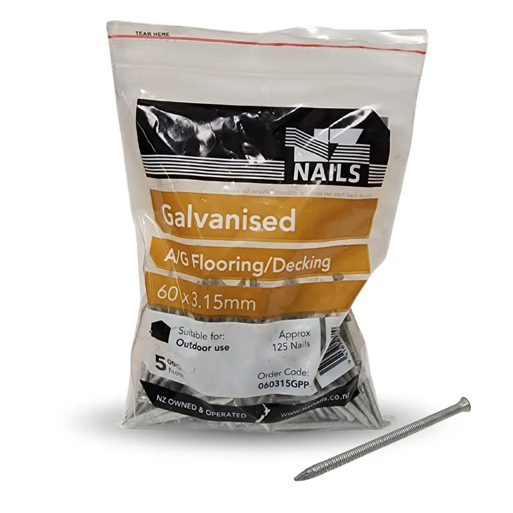 NZ NAILS Flat Head Galvanised Angular Grooved Flooring / Decking 60 x 3.15mm - 500g