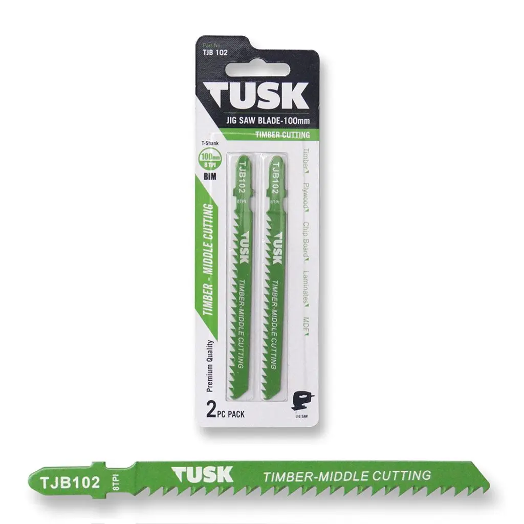 TUSK Jig Saw Blade for Timber 100mm x 8TPI T-shank (2 piece pack)