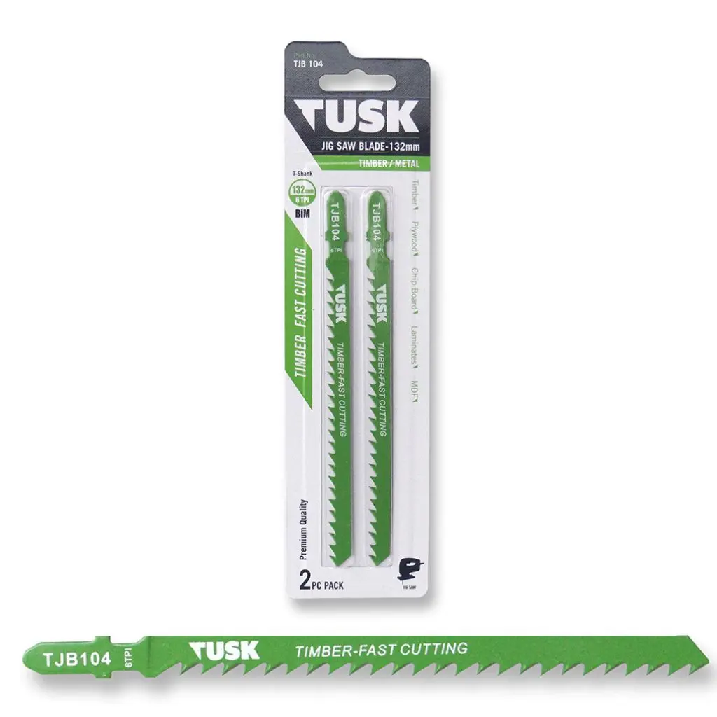 TUSK Jig Saw Blade for Timber 132mm x 6TPI T-shank (2 piece pack)