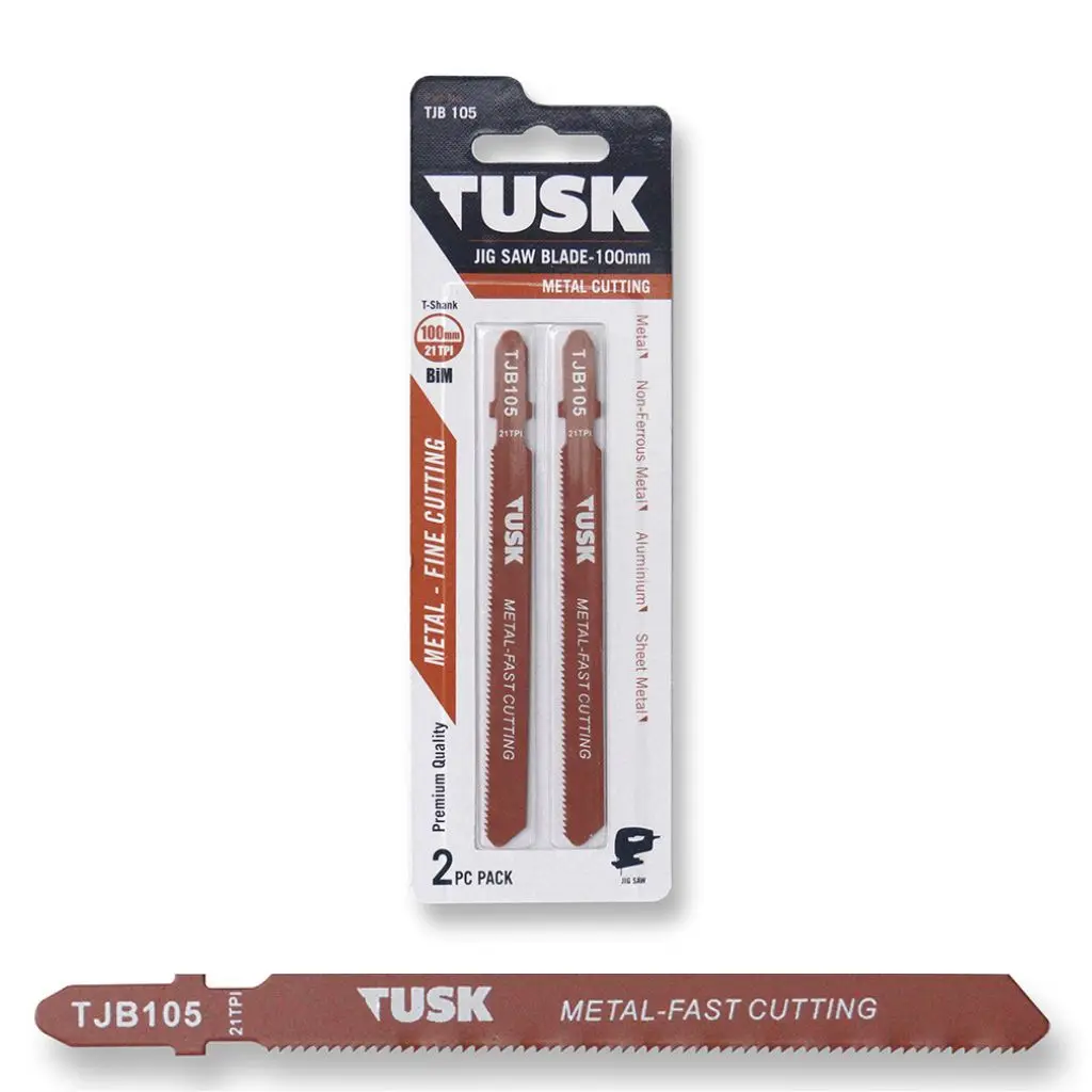TUSK Jig Saw Blade for Metal 100mm x 21TPI T-shank (2 piece pack)