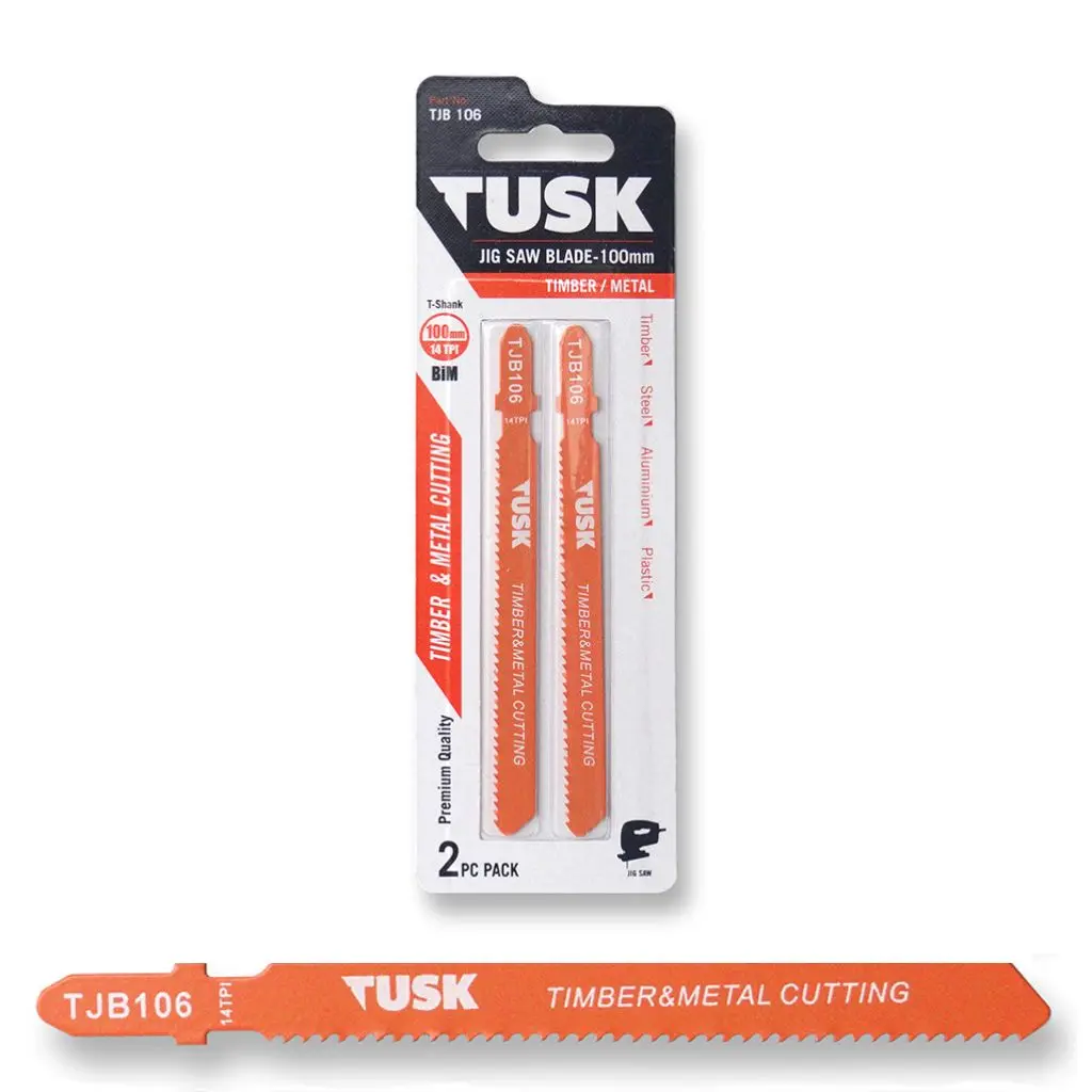 TUSK Jig Saw Blade for Timber + Metal 100mm x 14TPI T-shank (2 piece pack)