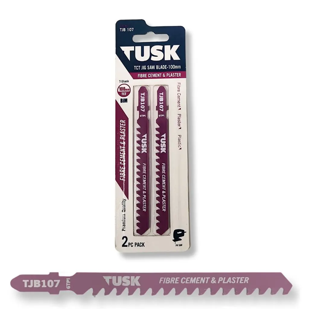 TUSK Jig Saw Blade for Fibre Cement + Plaster 100mm x 6TPI T-shank (2 piece pack)