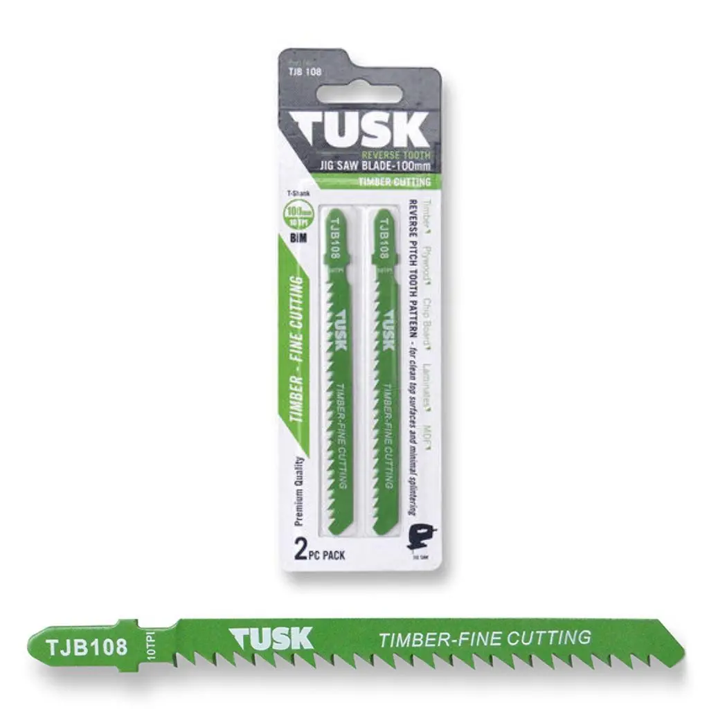 TUSK Jig Saw Blade for Timber Reverse tooth 100mm x 10TPI T-shank (2 piece pack)