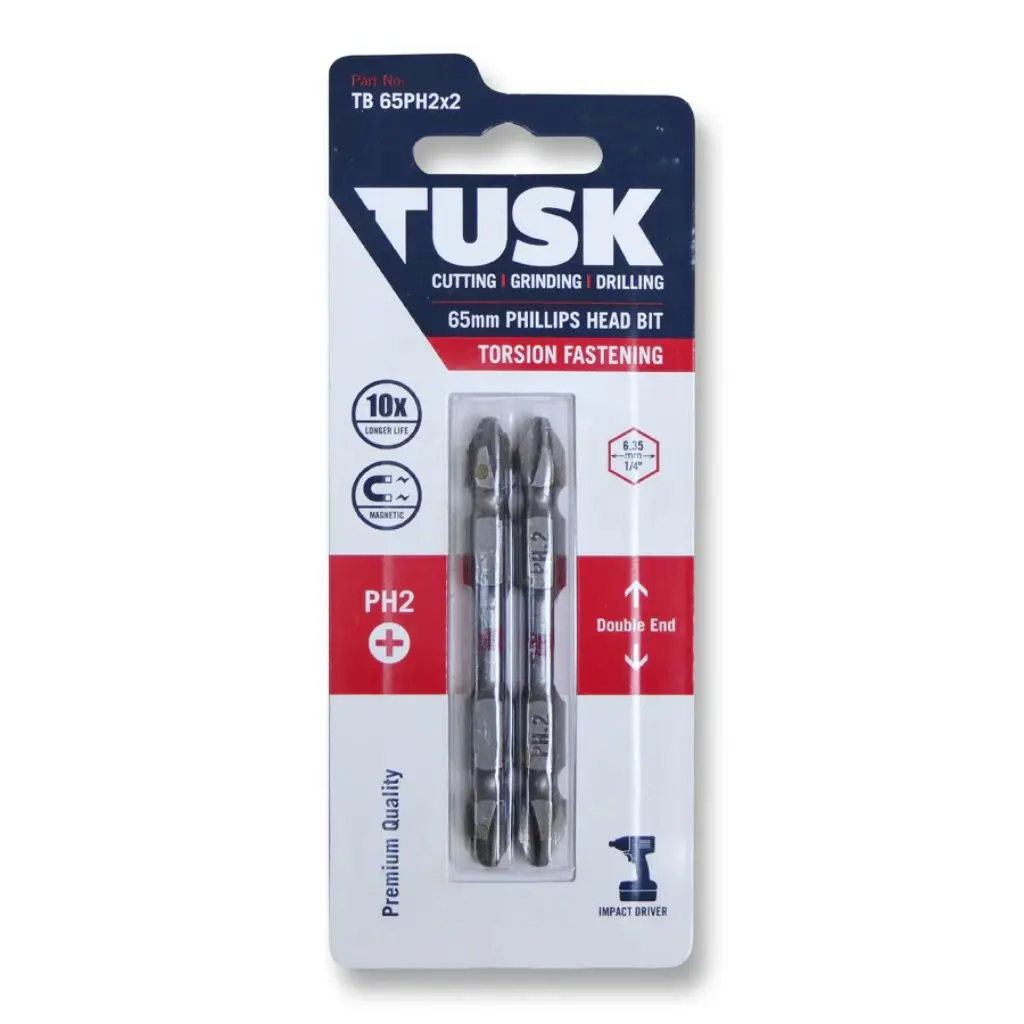 TUSK Torsion Bits Phillips Head 2 Double Ended - 65mm (2 pack)