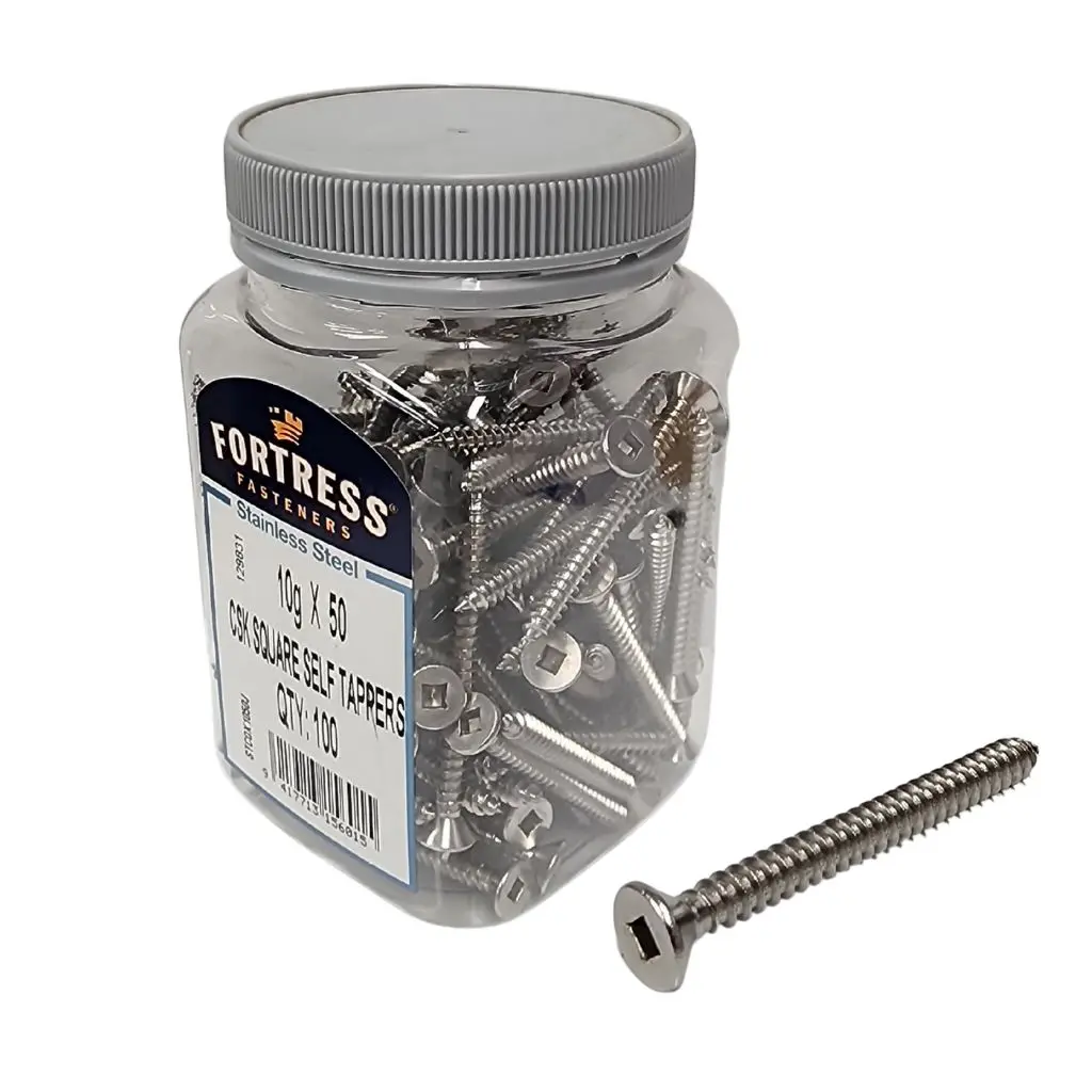 FORTRESS Self Tappers 10g x 50 Countersunk Square Stainless Steel (jar of 100)