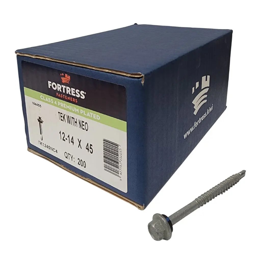 FORTRESS Self Drilling Tek Screw with Neo 12-14g x 45 Class 4 Galvanised (box of 200)