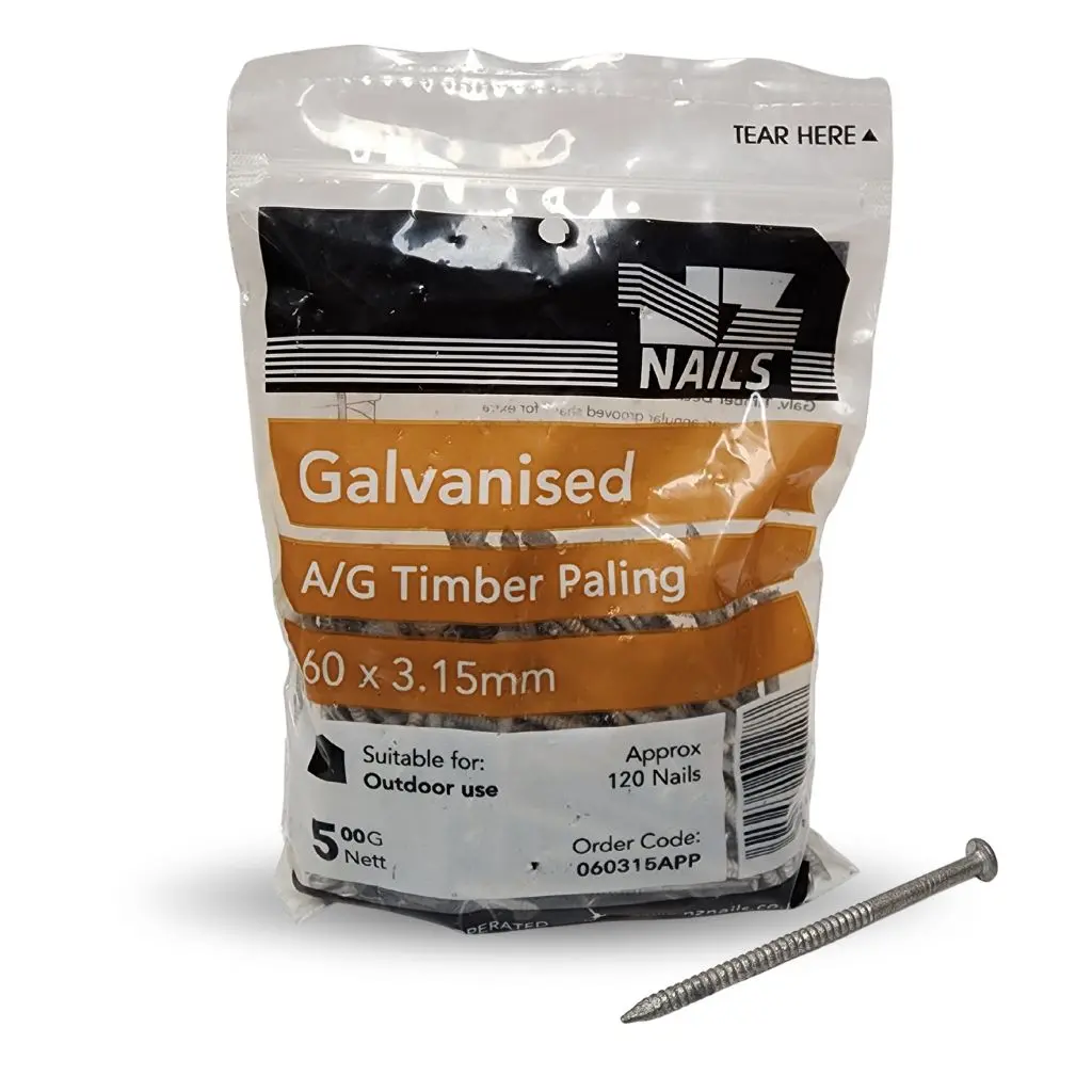 NZ NAILS Flat Head Galvanised Angular Grooved Timber Paling 60 x 3.15mm - 500g