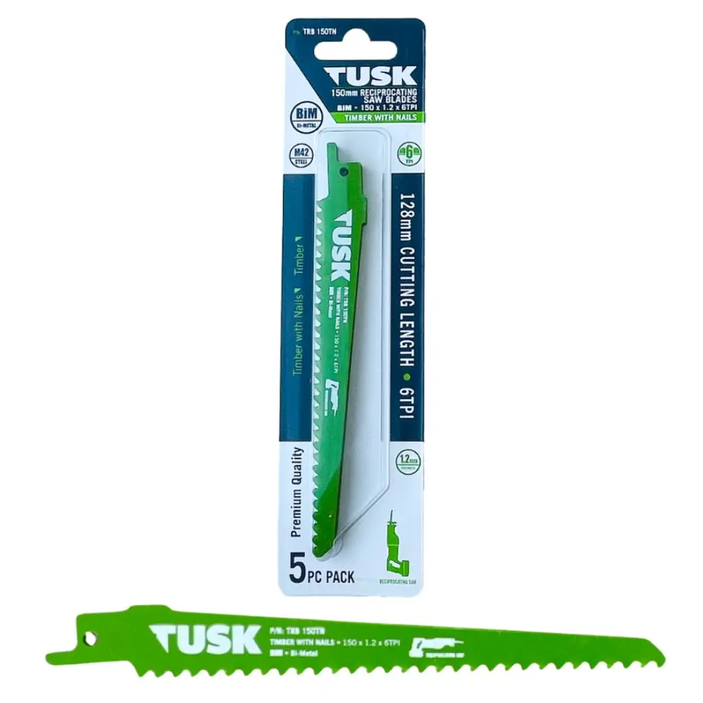 TUSK Bi-Metal Reciprocating Saw Blades for Timber with Nails 150mm - (5 piece pack)