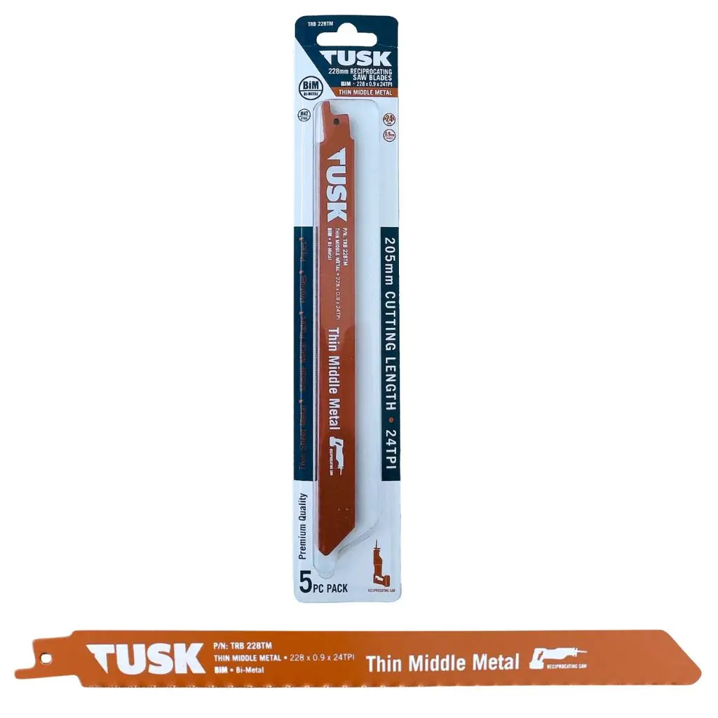 TUSK Bi-Metal Reciprocating Saw Blades for Thin Middle Metal 228mm - (5 piece pack)