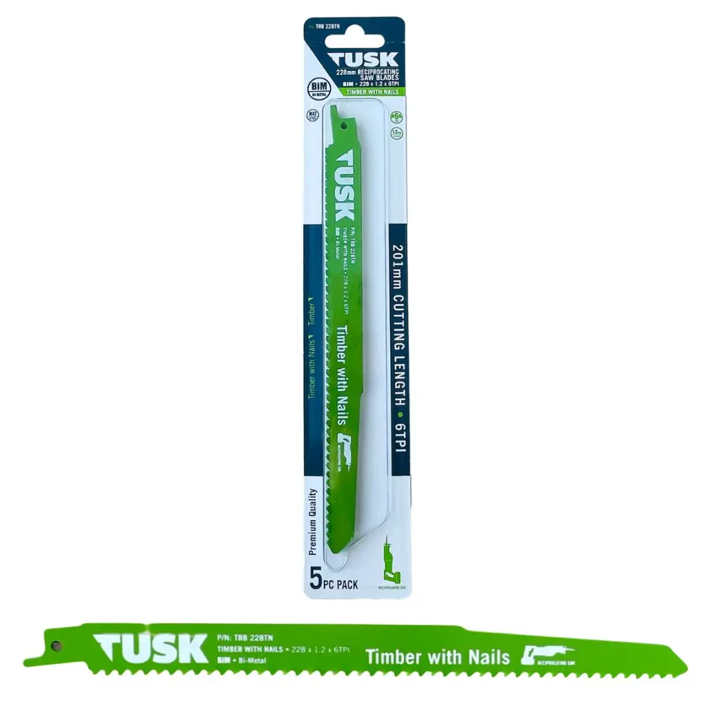 TUSK Bi-Metal Reciprocating Saw Blades for Timber with Nails 228mm - (5 piece pack)