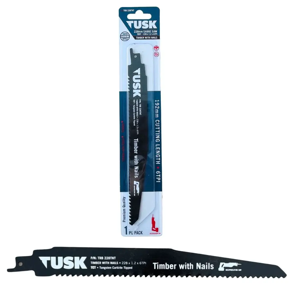 TUSK Tungsten Carbide Tipped Reciprocating Saw blades for Timber with Nails 228mm - (1 piece pack)