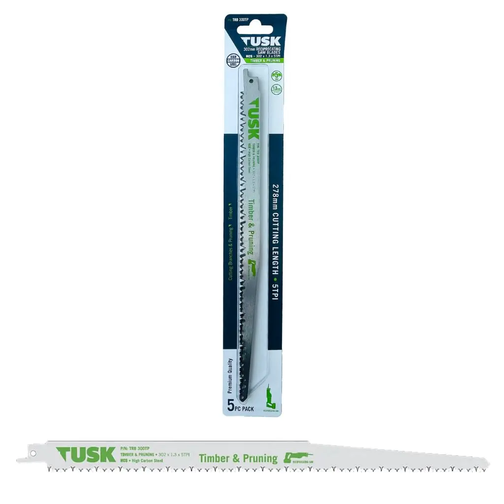 TUSK High Carbon Steel Reciprocating Saw Blades for Timber & Pruning 300mm - (5 piece pack)