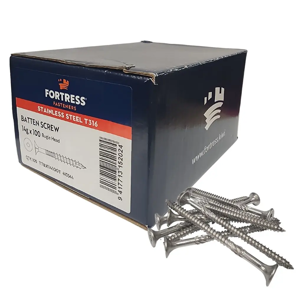 FORTRESS Batten Screw Bugle Head 14g x 100 Stainless Steel (box of 100)