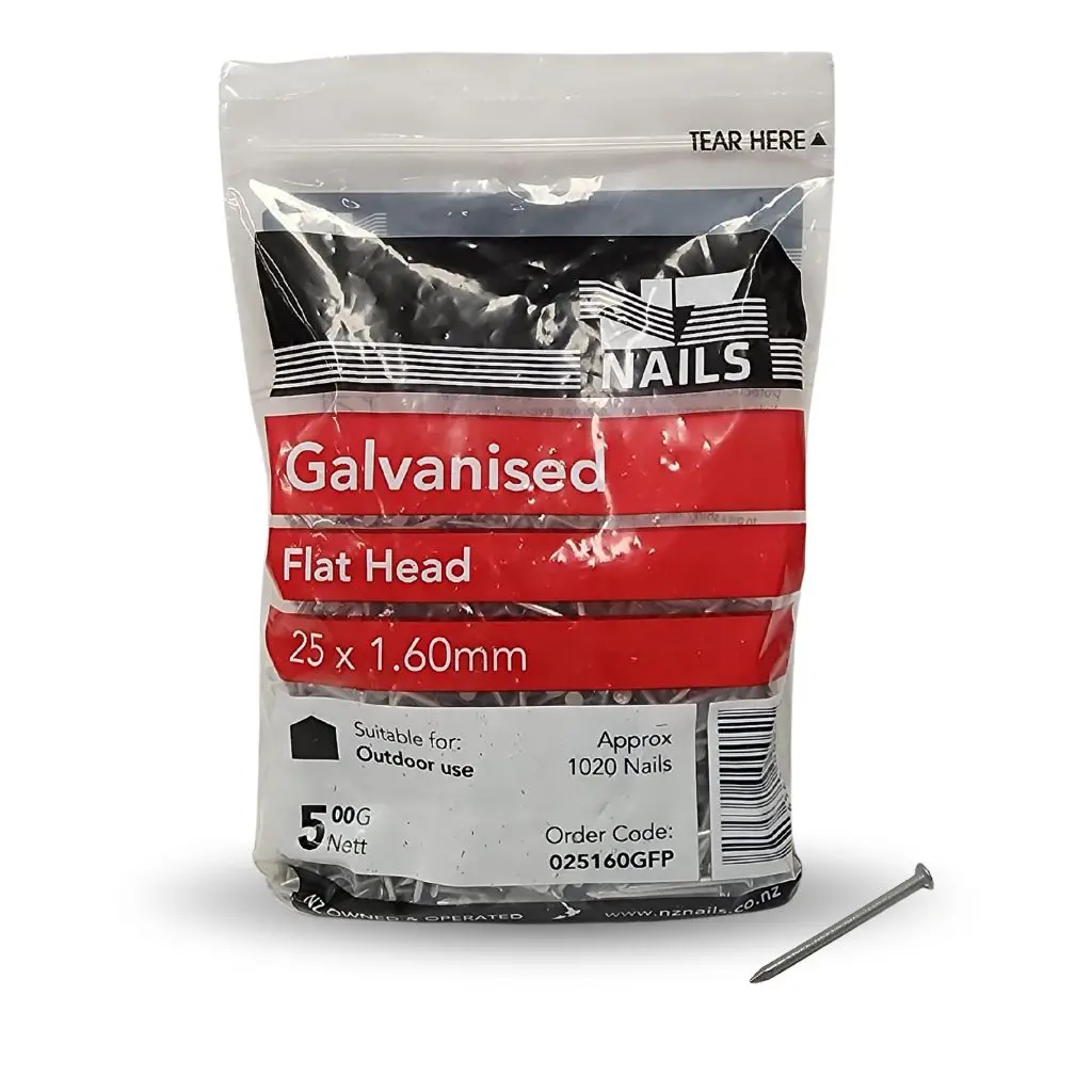 NZ NAILS Flat Head Galvanised 25 x 1.60mm - 500g
