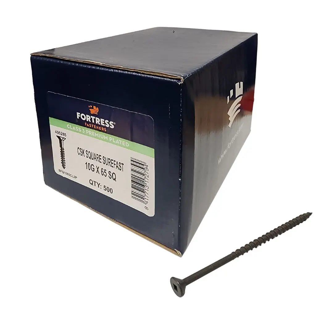 FORTRESS Surefast 10g x 65 Countersunk Square Class 3 Premium Plated (box of 500)