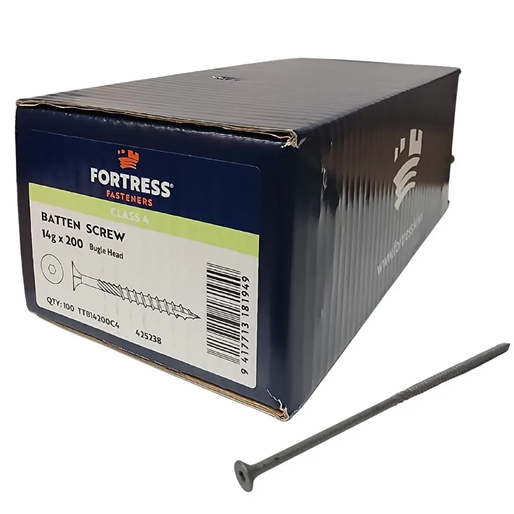 FORTRESS Batten Screw Bugle Head 14g x 200 Class 4 Galvanised (box of 100)