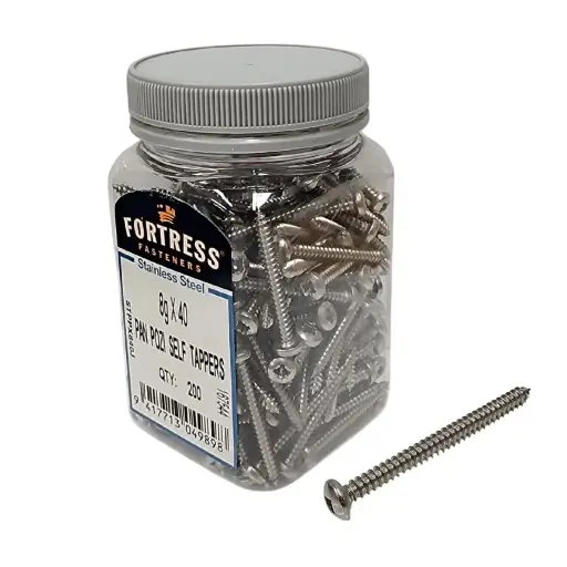 [109522] FORTRESS Self Tappers 8g x 40 Pan Pozi Stainless Steel (jar of 200)