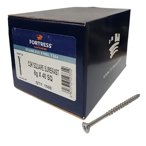 [SFQX840P] FORTRESS Countersunk Square Surefast Screw 8g x 40 Stainless Steel (box of 1000)