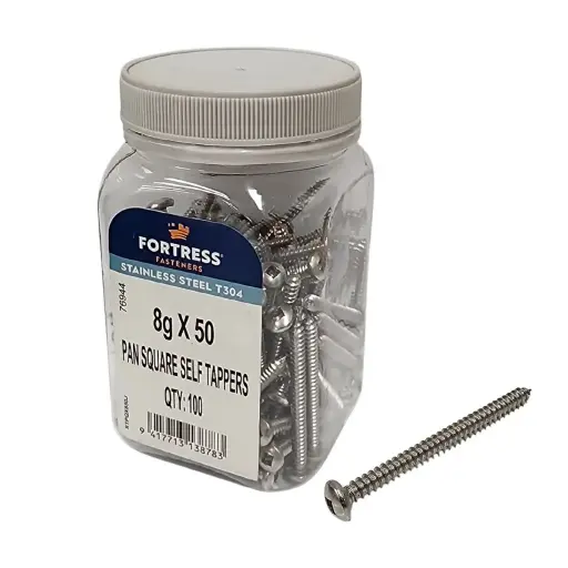 [HSV630] FORTRESS Self Tappers 8g x 50 Pan Square Drive Stainless Steel (jar of 100)