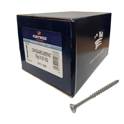 [P0011095] FORTRESS Countersunk Square Surefast Screw 10g x 65 Stainless Steel (box of 500)
