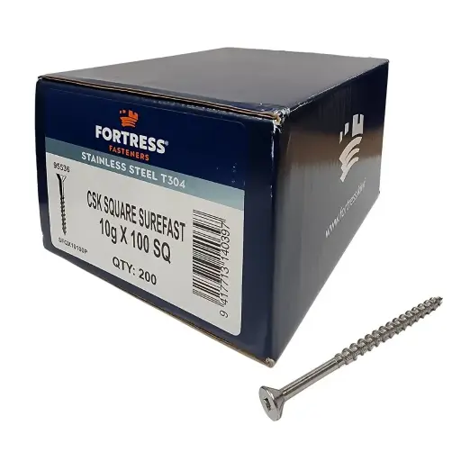 [P0011514] FORTRESS Countersunk Square Surefast Screw 10g x 100 Stainless Steel (box of 200)