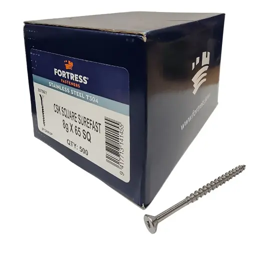 [P0024715] FORTRESS Countersunk Square Surefast Screw 8g x 65 Stainless Steel (box of 500)