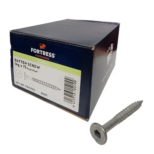 [P0014573] FORTRESS Batten Screw Bugle Head 14g x 75 Class 4 Galvanised (box of 100)