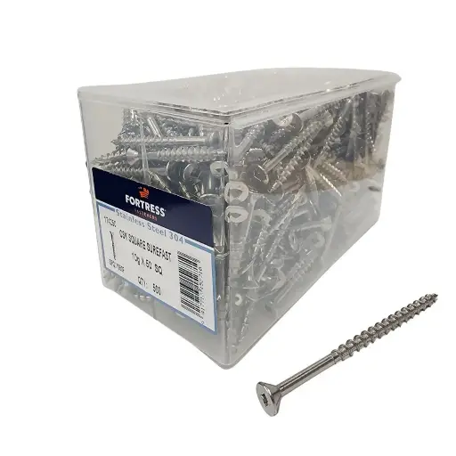 [P0011235] FORTRESS Countersunk Square Surefast Screw 10g x 50 Stainless Steel (box of 500)