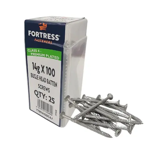 [P0070291] FORTRESS Batten Screw Bugle Head 14g x 100 Class 4 Galvanised (jar of 25)