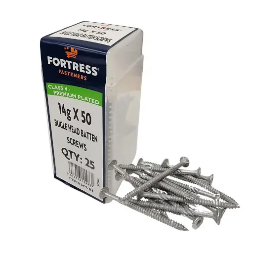 [P0070313] FORTRESS Batten Screw Bugle Head 14g x 50 Class 4 Galvanised (jar of 25)