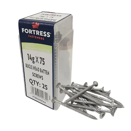 [P0070315] FORTRESS Batten Screw Bugle Head 14g x 75 Class 4 Galvanised (jar of 25)