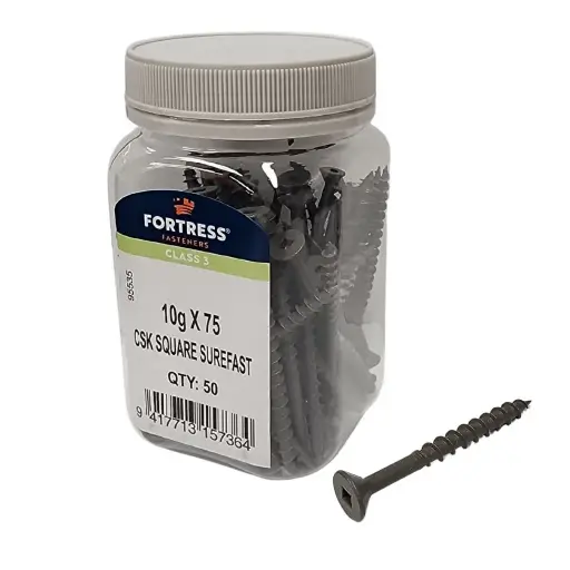 [P0011401] FORTRESS Surefast 10g x 75 Countersunk Square Class 3 Galvanised (jar of 50)