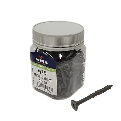 [P0024595] FORTRESS Surefast 8g x 25 Countersunk Square Class 3 Galvanised (jar of 200)