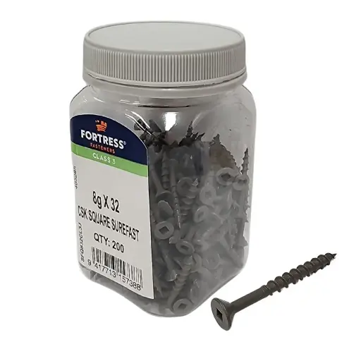 [P0024363] FORTRESS Surefast 8g x 32 Countersunk Square Class 3 Galvanised (jar of 200)