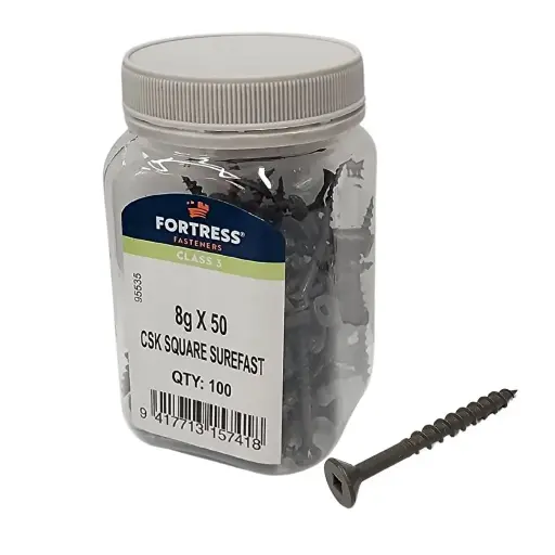 [P0024805] FORTRESS Surefast 8g x 50 Countersunk Square Class 3 Galvanised (jar of 100)