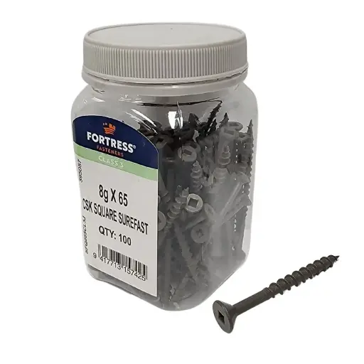 [P0024710] FORTRESS Surefast 8g x 65 Countersunk Square Class 3 Galvanised (jar of 100)