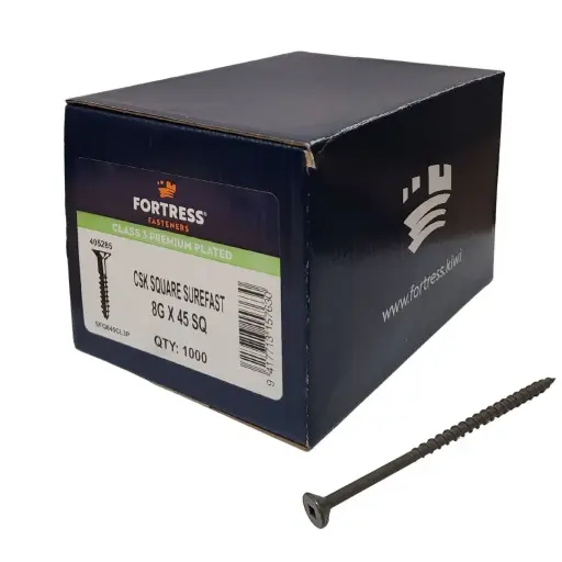 [P0103970] FORTRESS Surefast 8g x 45 Countersunk Square Class 3 Premium Plated (box of 1000)