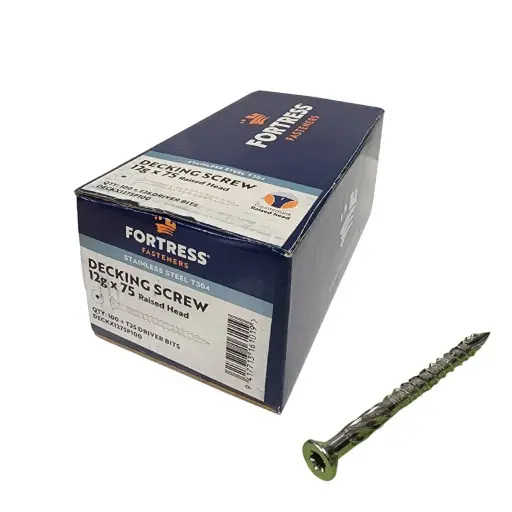 [P0103982] FORTRESS Decking Screw 12g x 75 Countersunk Raised Head Stainless Steel (box of 100)