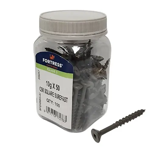 [P0011217] FORTRESS Surefast 10g x 50 Countersunk Square Class 3 Galvanised (jar of 100)