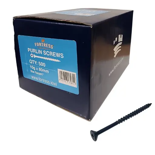 [P0072165] FORTRESS Purlin Screw 10g x 80 Countersunk Square Drive Blue Ruspert (box of 500)